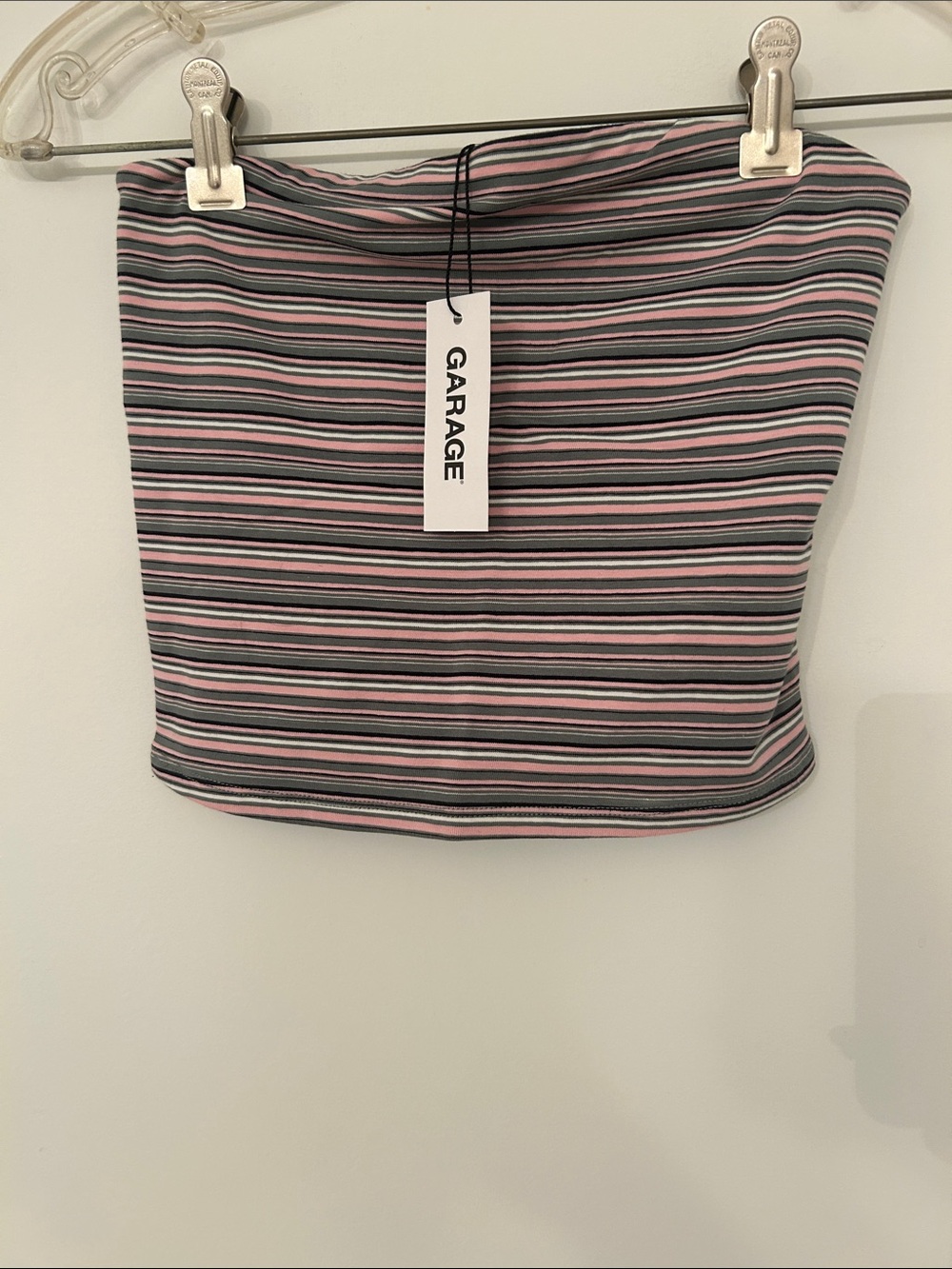 Garage Pink & Gray Striped Tube Top